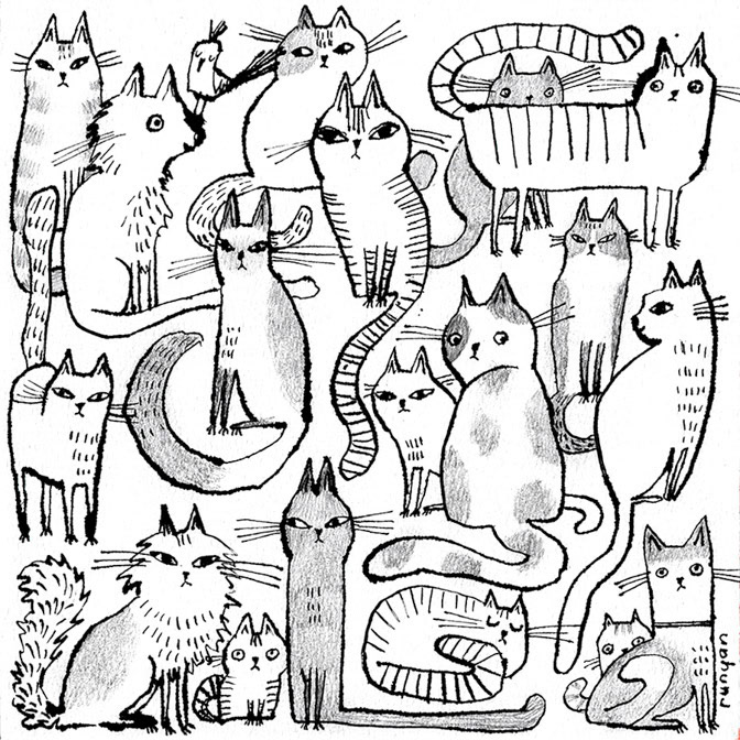 BLACK LINE CATS - Terry Runyan - Creatif _Cat _  Creatif ©Terry Runyan - Creatif License
