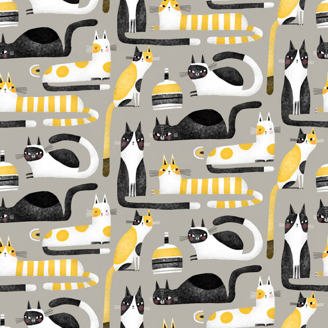16132 Cosmo Cats 08 Grey Multi 6X12 SR _Cat- Patterns _  Creatif ©Terry Runyan - Creatif License