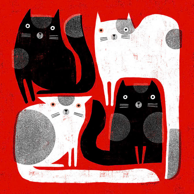 CATS ON RED - Terry Runyan - Creatif _Cat _  Creatif