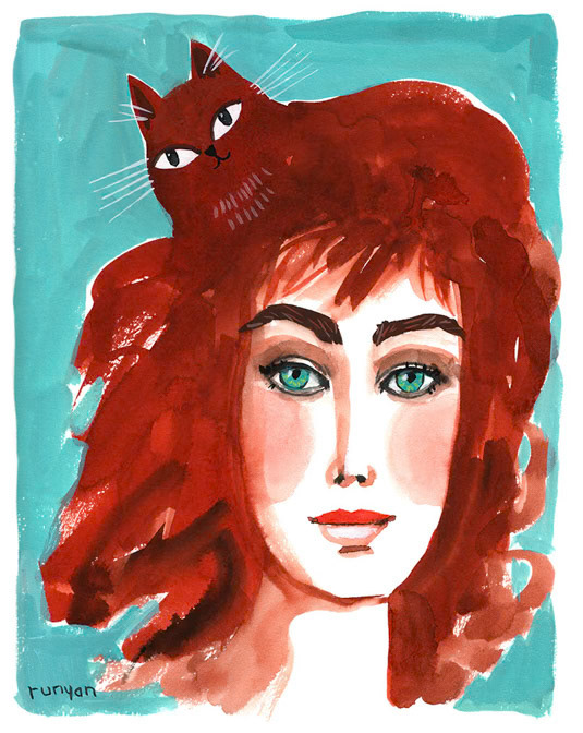 TURQUOISE &amp; RED _Cat Hair _  Creatif