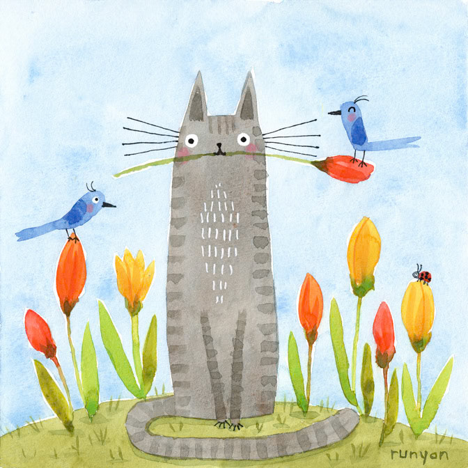 04-21-2022 TULIP KITTY _Bird- Cat- Floral _  Creatif