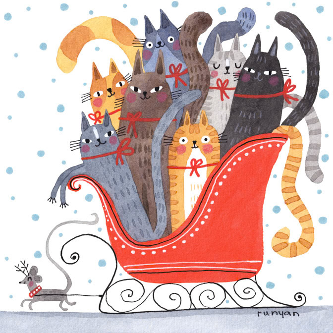 TINY REINDEER 12x12 _Cats- christmas- reindeer- sleigh _  Creatif