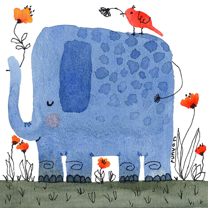 BLUE ELEPHANT - Terry Runyan - Creatif _Animals- Calendar Club Card- Elephants _  Creatif ©Terry Runyan - Creatif License