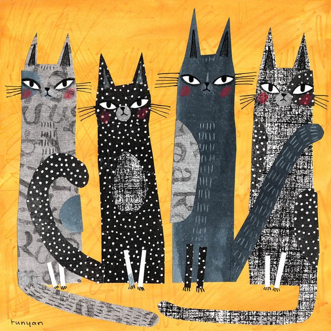 CATS ON YELLOW - Terry Runyan - Creatif _Cat _  Creatif