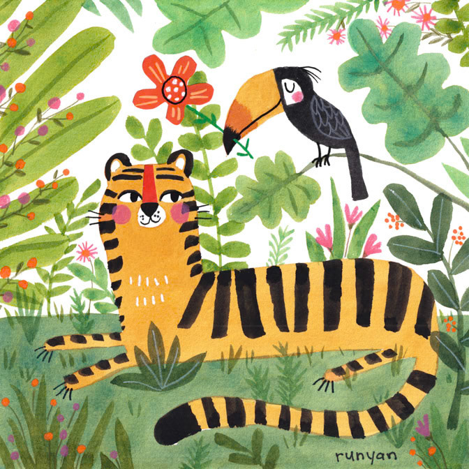 JUNGLE FRIENDSHIP _Animals- Lion- Toucan _  Creatif ©Terry Runyan - Creatif License