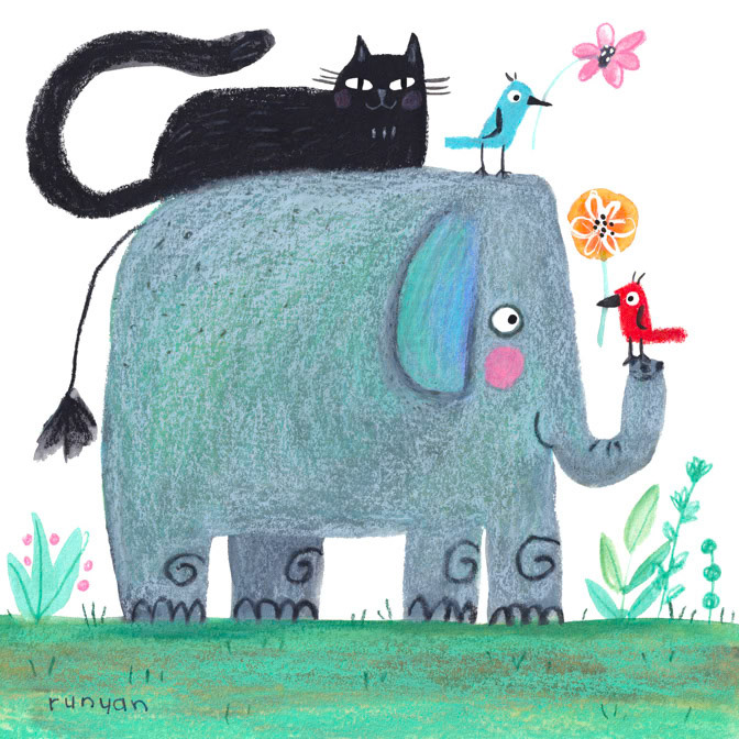 HAPPY ELEPHANT 13x13 _Animals- Cat- Elephants _  Creatif