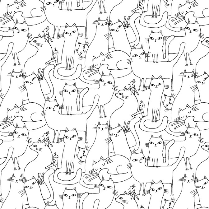 16133 Outline Cats 09 White Black 5X10 SR _Cat- Patterns _  Creatif