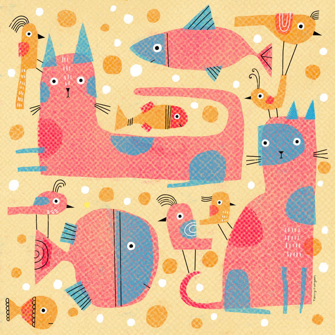 ALL-OVER WITH BUBBLES _Bird- Cat- Fish _  Creatif