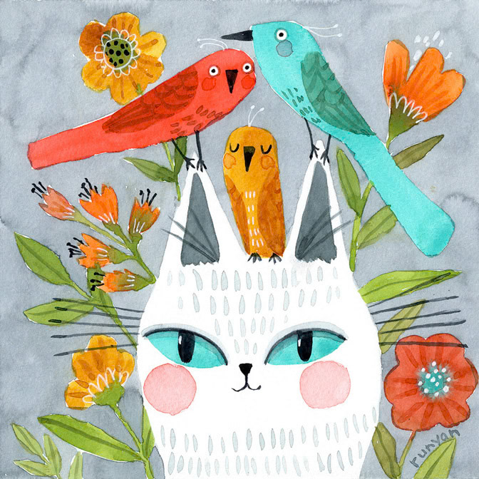 WHITE PERCH _Bird- Cat _  Creatif ©Terry Runyan - Creatif License