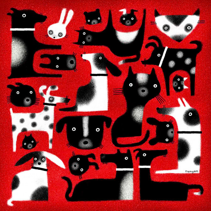 CRITTERS ON RED - Terry Runyan - Creatif _Dog _  Creatif ©Terry Runyan - Creatif License
