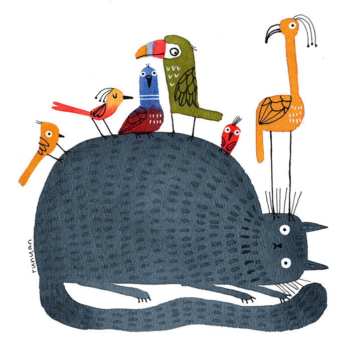 SURPRISED 2 - Terry Runyan - Creatif _Birds- Cat _  Creatif