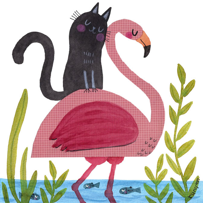 FLAMINGO FAN _Cats- Fish- flaningo _  Creatif