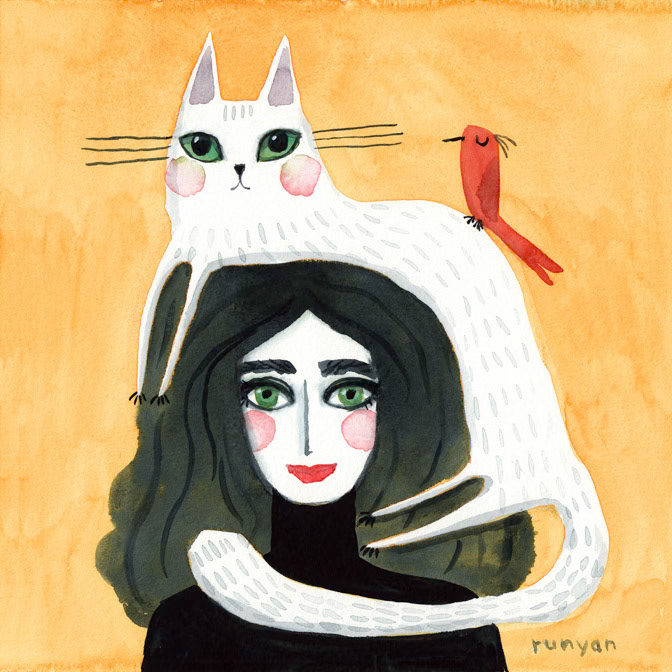 WHITE HAT SCARF _Cat Hair _  Creatif
