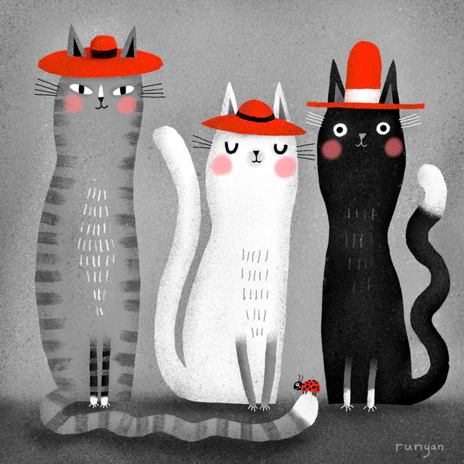 THREE RED HATS _Cats _  Creatif ©Terry Runyan - Creatif License