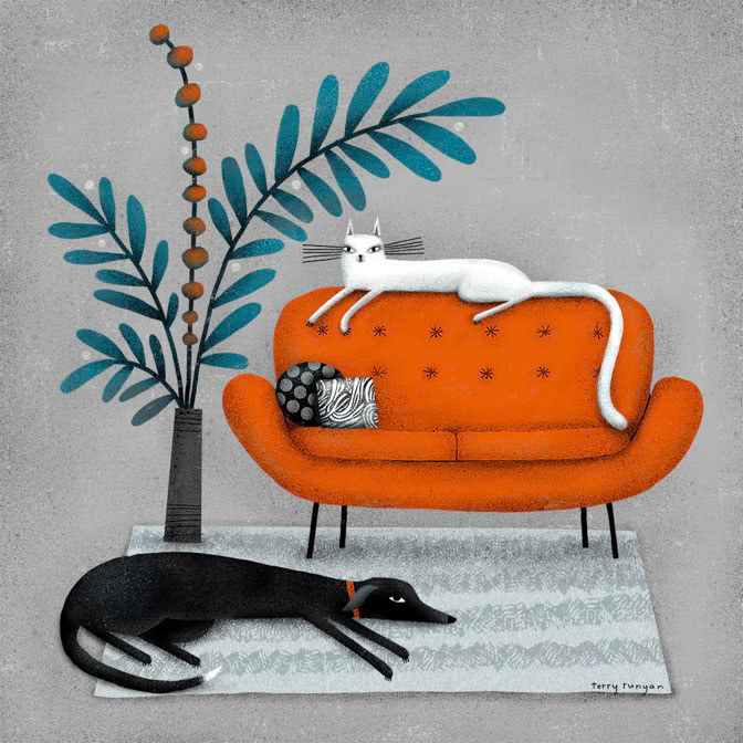 ORANGE SOFA 100dpi _Dog- Maggie _  Creatif ©Terry Runyan - Creatif License