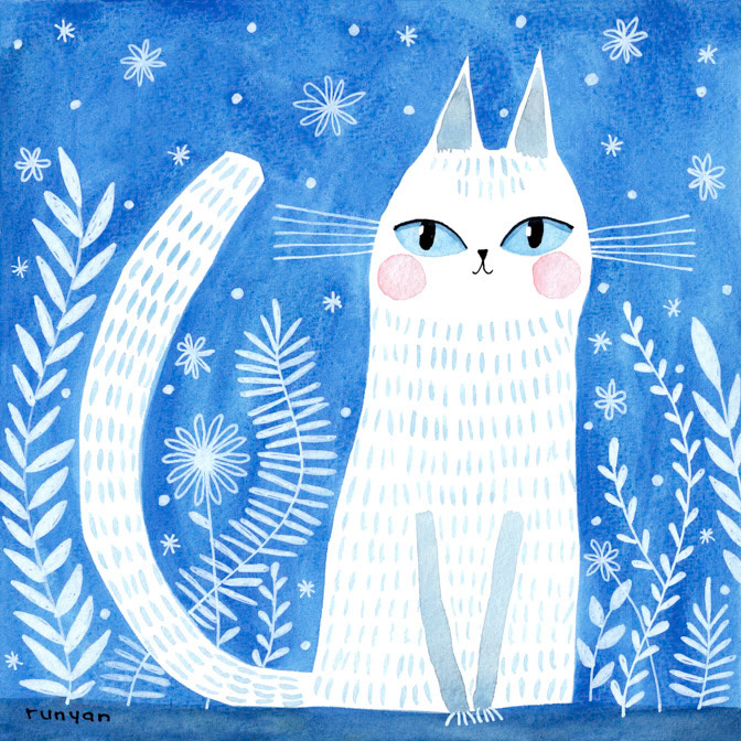 BLUE &amp; WHITE 15x15 _artneedlepoint- Cats _  Creatif
