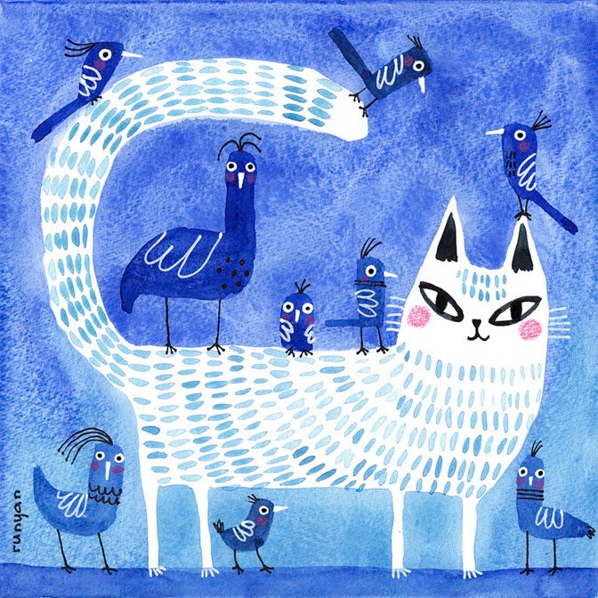 BLUE - Terry Runyan - Creatif _Birds- Cat _  Creatif