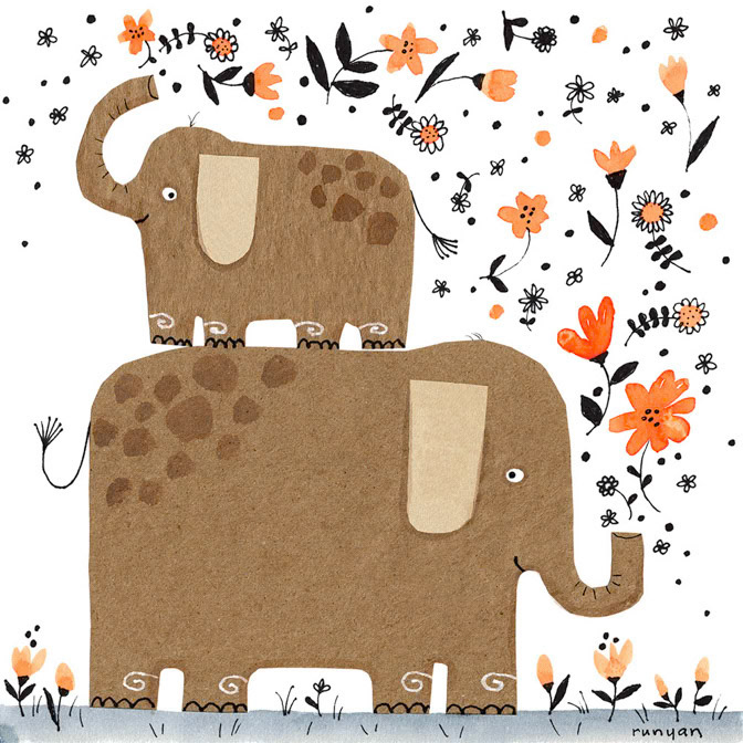 WORLD ELEPHANT DAY 20x20 - Terry Runyan - Creatif _Animals- Elephants- Larkwood Card _  Creatif ©Terry Runyan - Creatif License