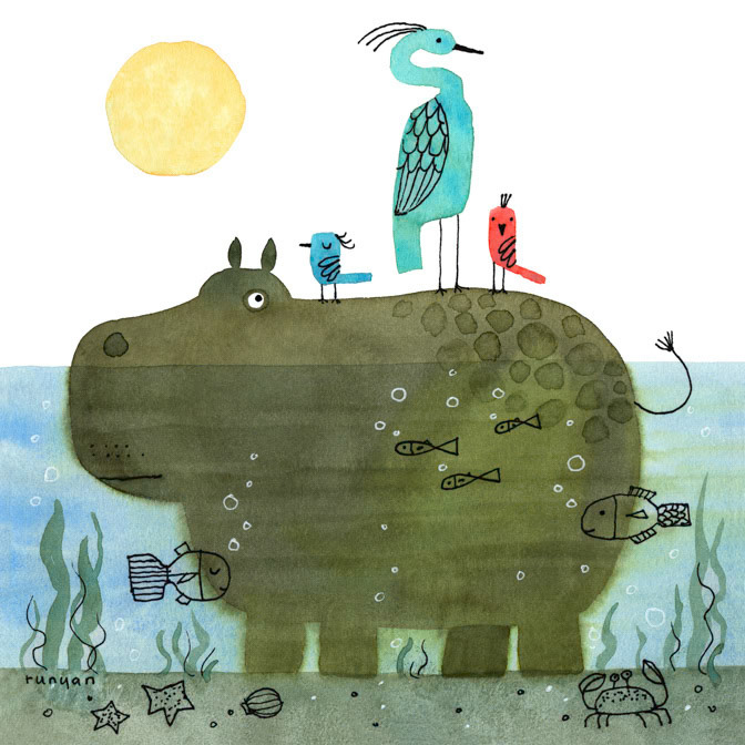 HIPPO &amp; FRIENDS 12.25x12.25 _2026 calendar club- Hires- mixed animal images _  Creatif ©Terry Runyan - Creatif License