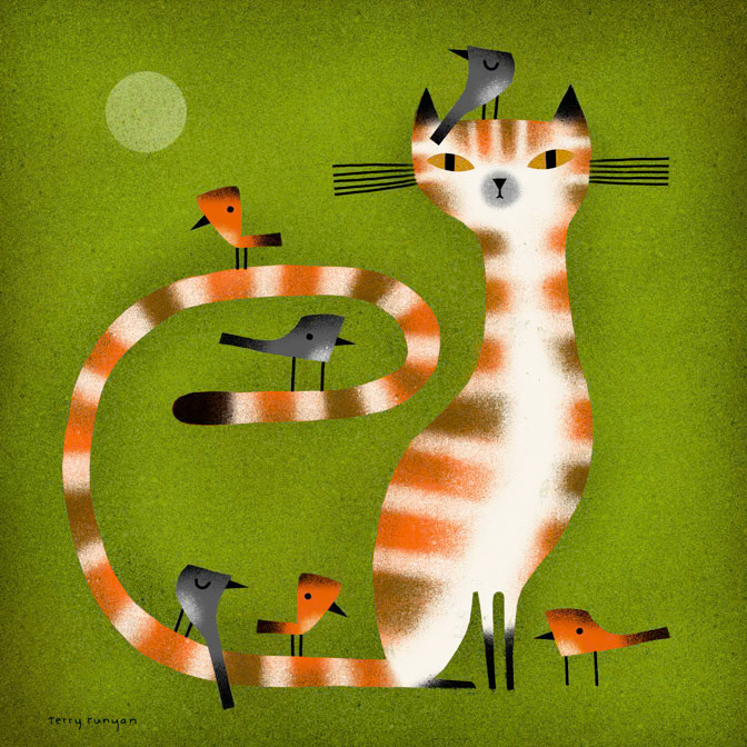 TABBY - BIRDS 300dpi Terry Runyan - Creatif _Birds- Cats _  Creatif