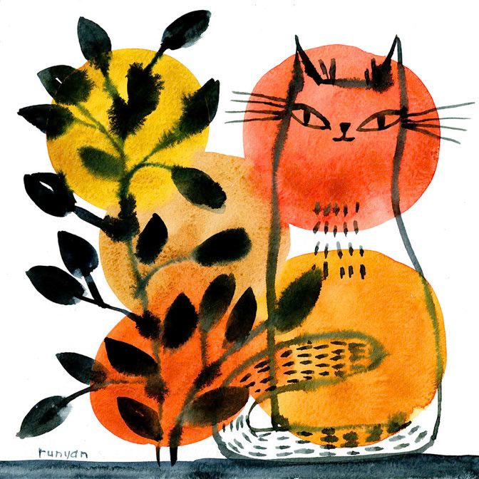 RED CAT &amp; PLANT - Terry Runyan - Creatif _Cat _  Creatif ©Terry Runyan - Creatif License