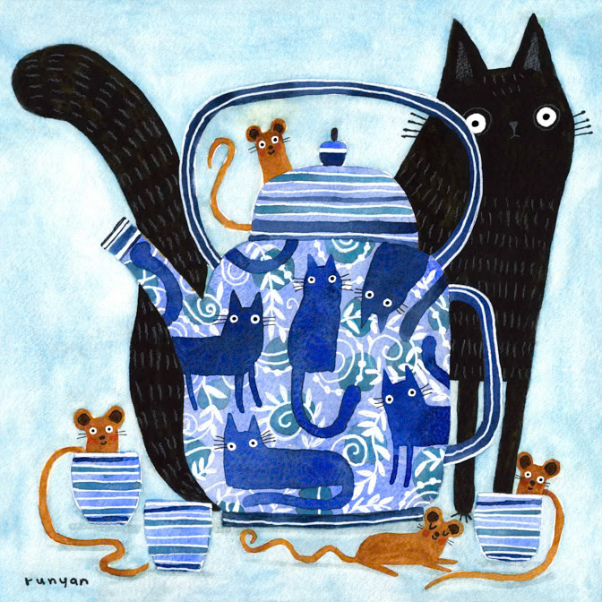 MOUSE TEA 15x15 _art needlepoint- Hires _  Creatif ©Terry Runyan - Creatif License