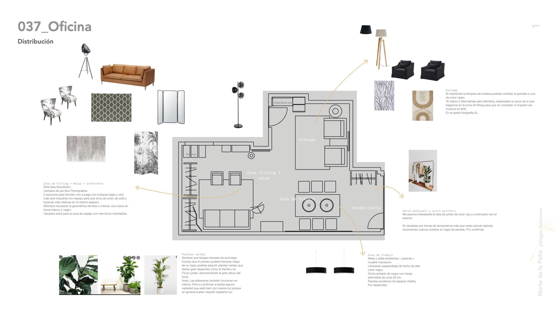 Proyecto de interiorismo para oficina y patio en Madrid. Arquitectura de interiores.