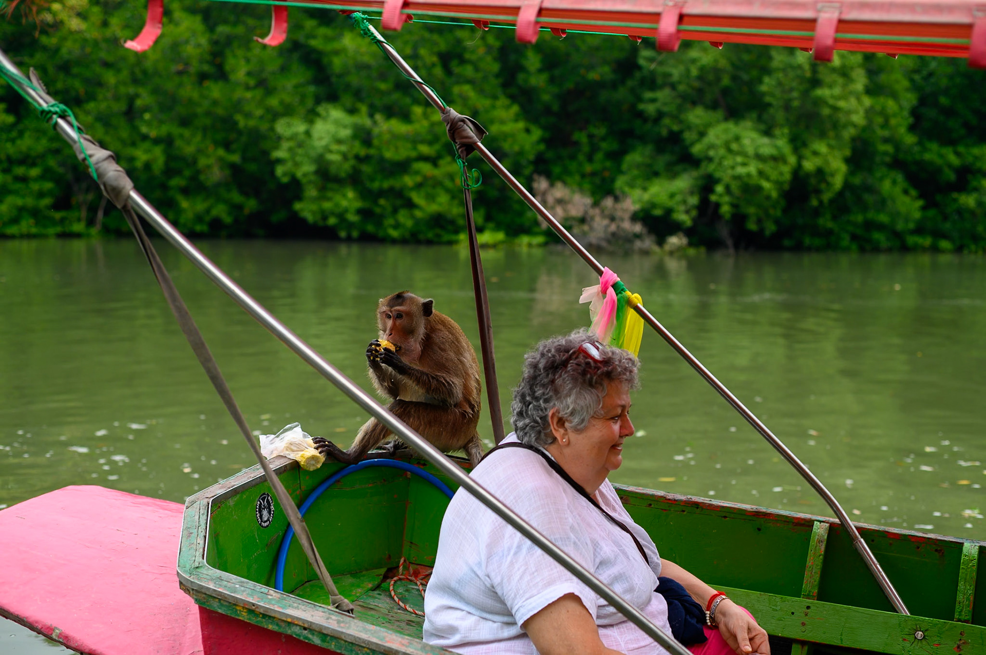 En route pour aller voir les macaques dans la mangrove, le long de la rivière Khon.