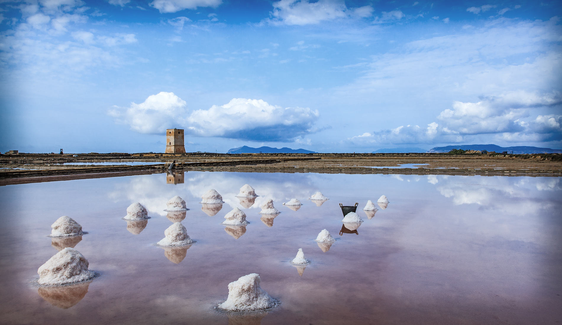 Sea salt extraction. Trapani, Sicily.
