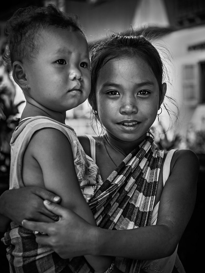 Children in a village along the Mekong River, Laos.