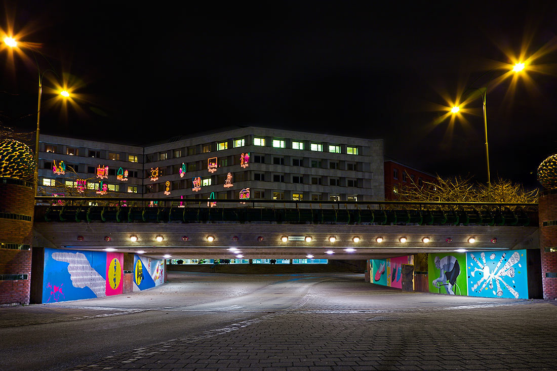 Bicycle tunnel at the City Hall in Malmö. The tunnel runs under Föreningsgatan.