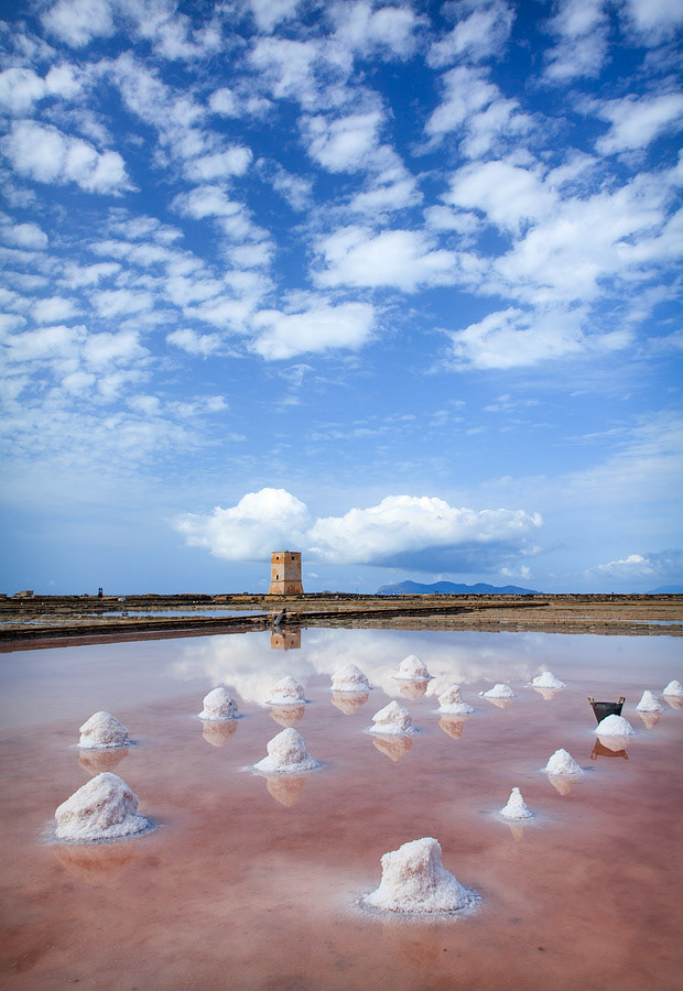 Sea salt extraction. Trapani, Sicily.