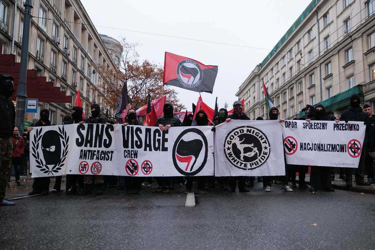 "Faceless antifascist crew"; "social resistance against nationalism"