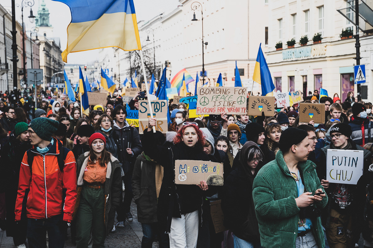 "No to war"; "Putin is a prick"