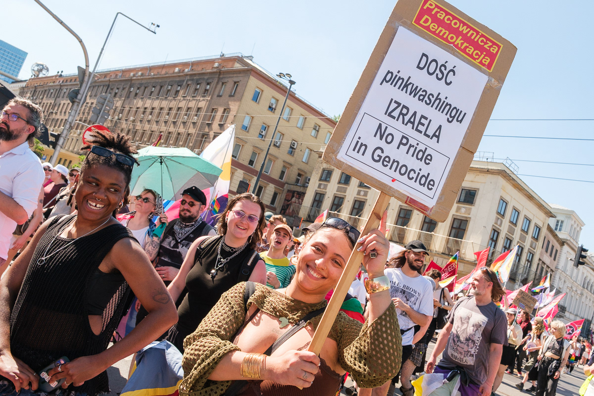 "Worker Democracy; Enough of Israel's pink-washing; No pride in genocide"