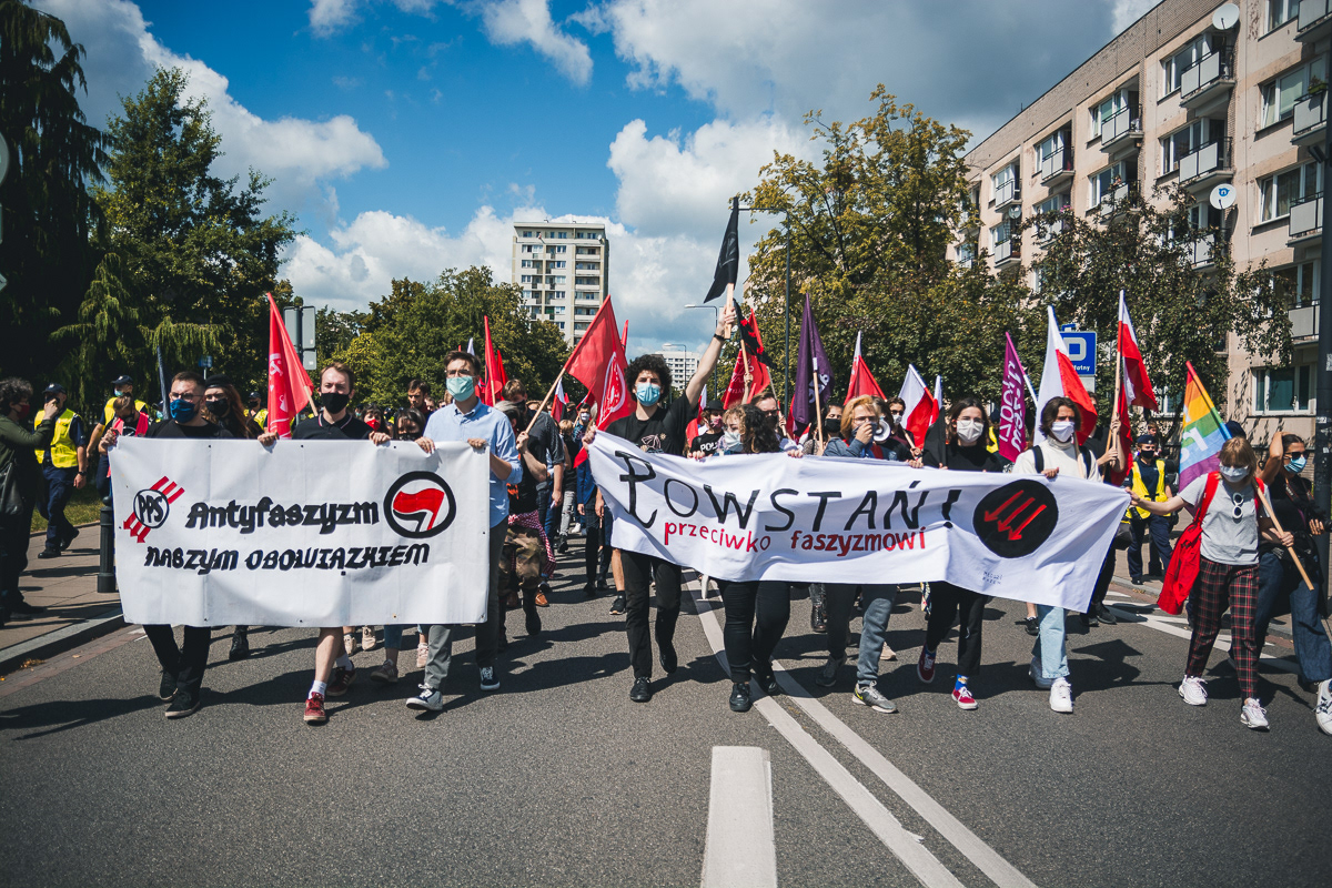 "Anti-fascism is our responsibility"; "Rise up against fascism"