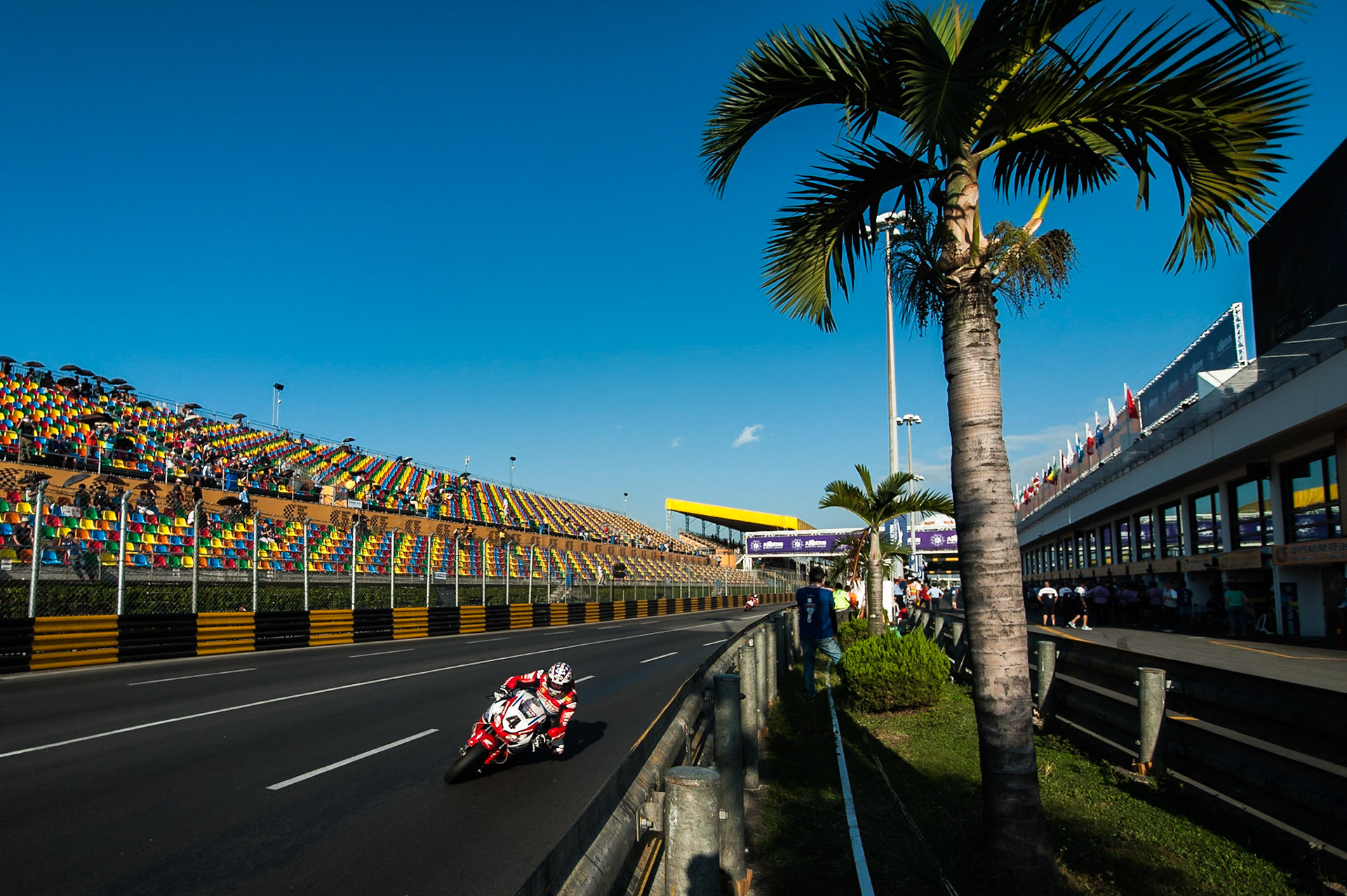 John McGuinness (Honda Racing) at the 2015 Macau Motorcycle Grand Prix. Image by Tony Goldsmith.