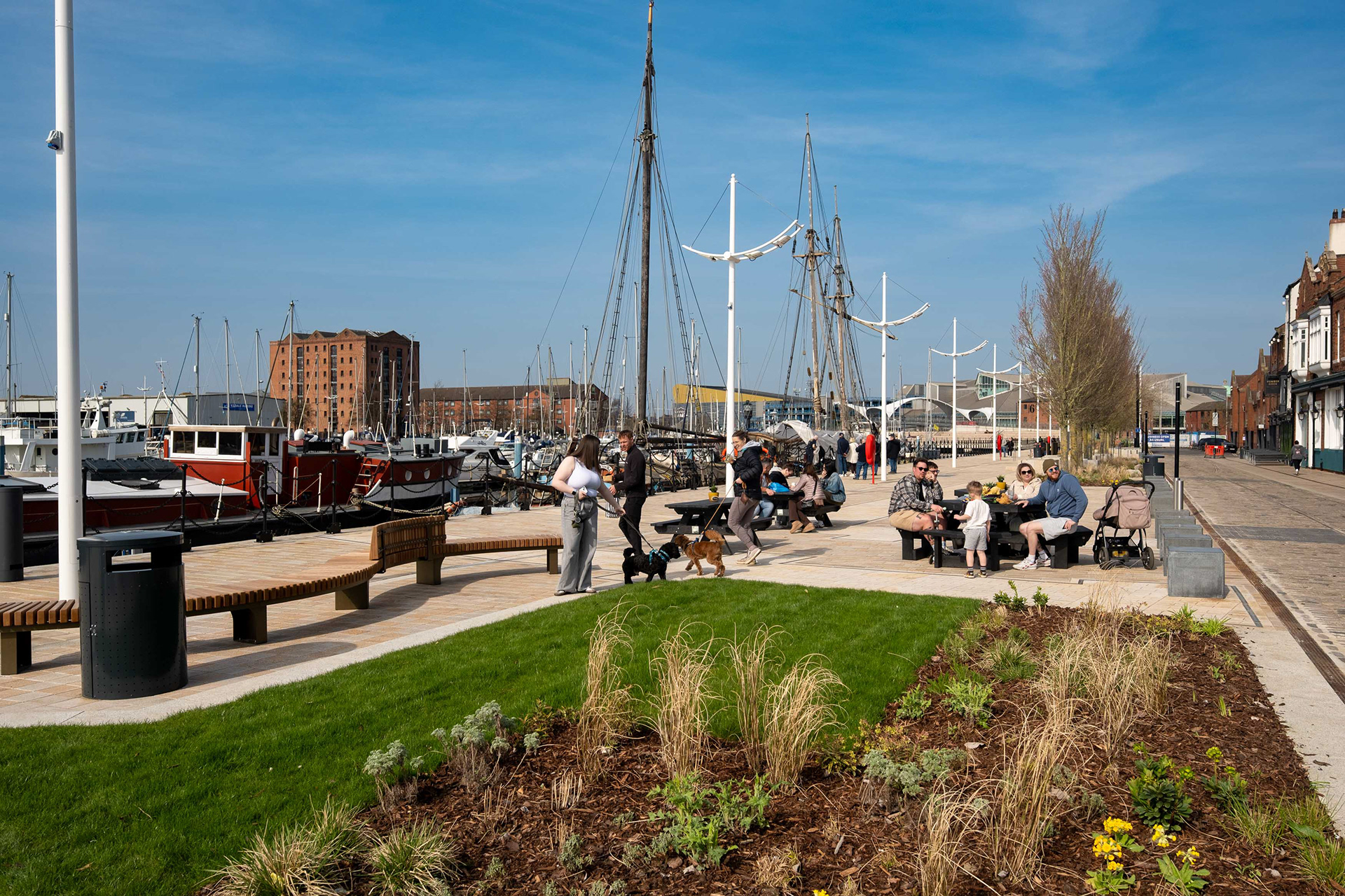 Ref: Hull 20260310_0017. The newly completed public realm work at Hull Marina has maritime influences. Hull Marina, Kingston Upon Hull, East Yorkshire, United Kingdom, 21 March, 2026. 