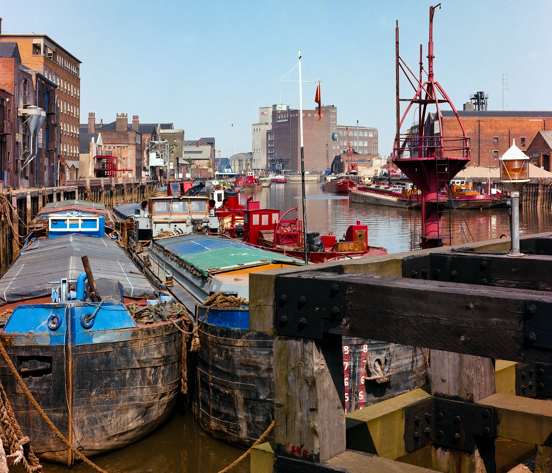 Ref: River Hull_19840619_0004. Barges moored on the River Hull. Kingston Upon Hull, East Yorkshire, United Kingdom, Circa 1984.