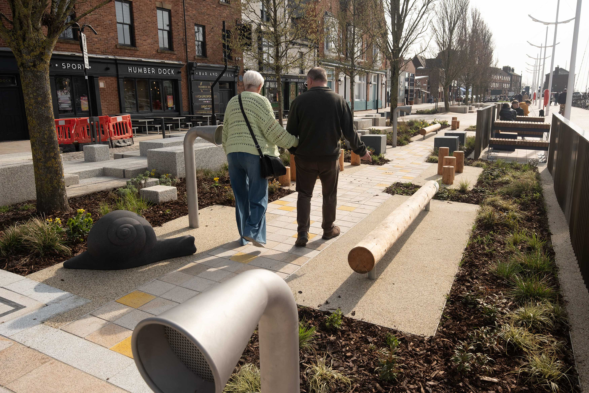 Ref: Hull 20260321_0017. The newly completed public realm work at Hull Marina has maritime influences. Hull Marina, Kingston Upon Hull, East Yorkshire, United Kingdom, 21 March, 2026.