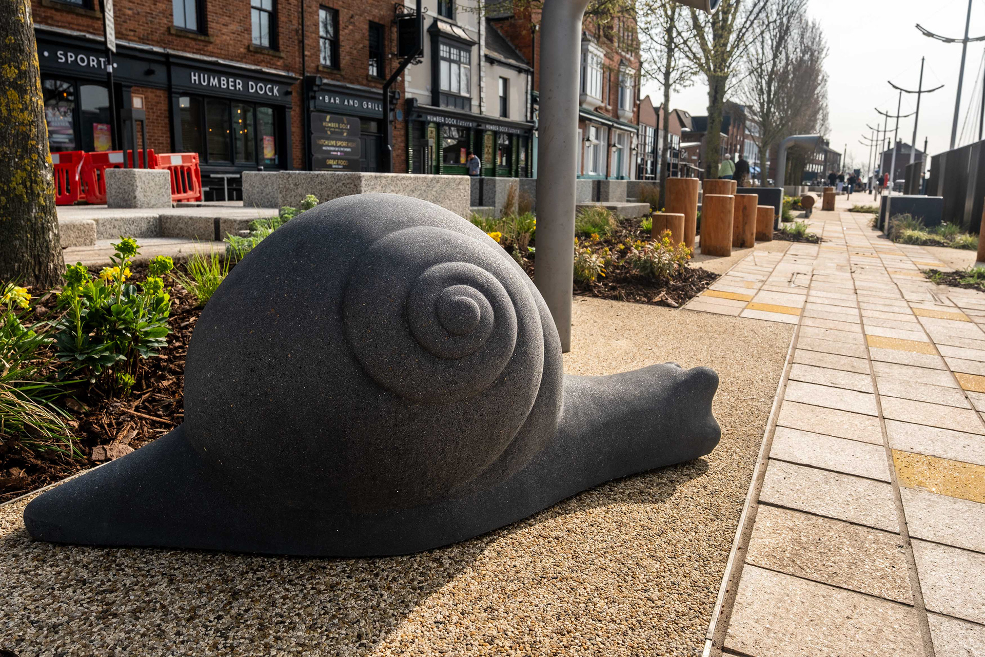 Ref: Hull 20260321_0020. The newly completed public realm work at Hull Marina has maritime influences. Hull Marina, Kingston Upon Hull, East Yorkshire, United Kingdom, 21 March, 2026. 