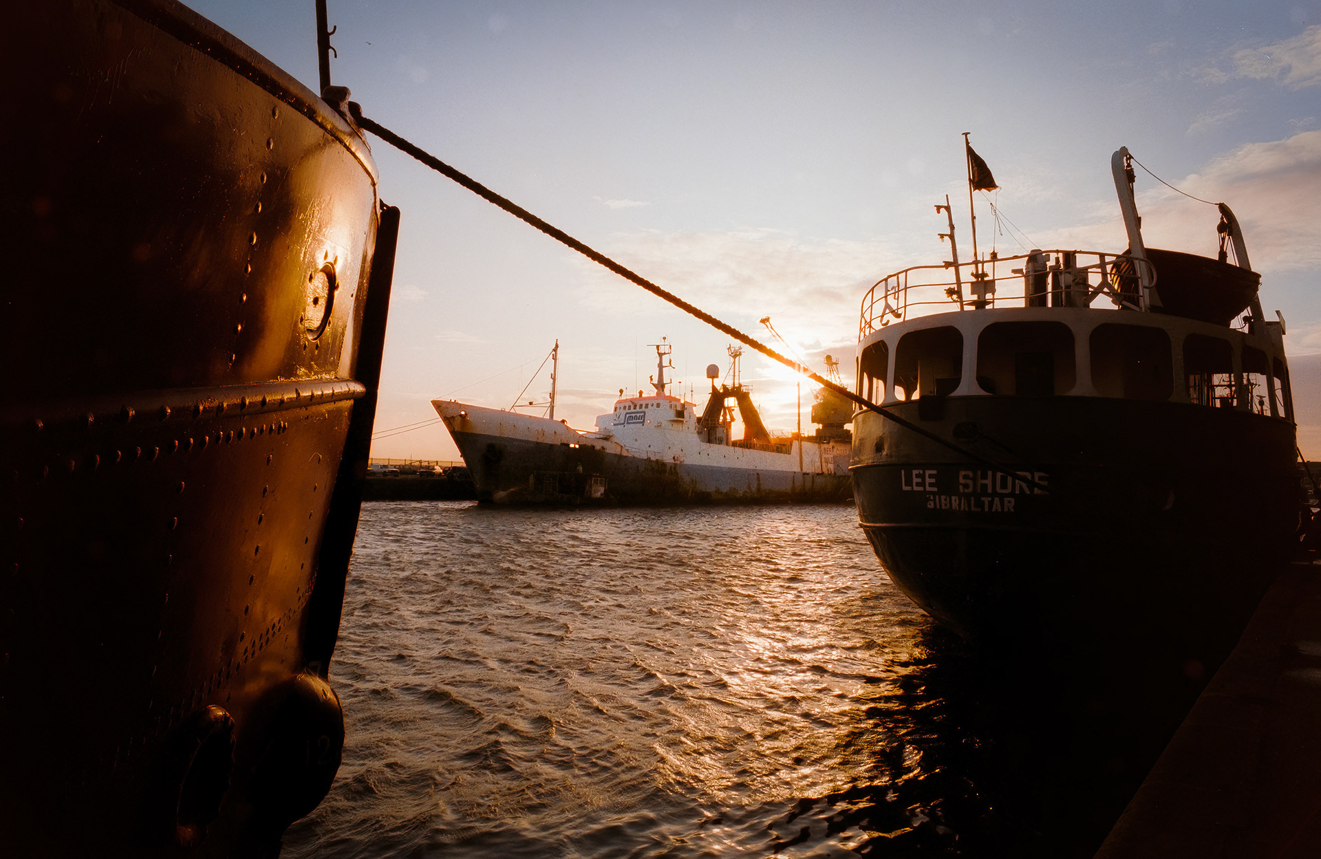 Ref: Albert_Dock_19880402_0006. Albert Dock, Kingston Upon Hull, East Yorkshire, United Kingdom, Circa 1984. Pictured: J Marr vessel Seisella {Originally Southella), a former stern trawler converted for cable laying.