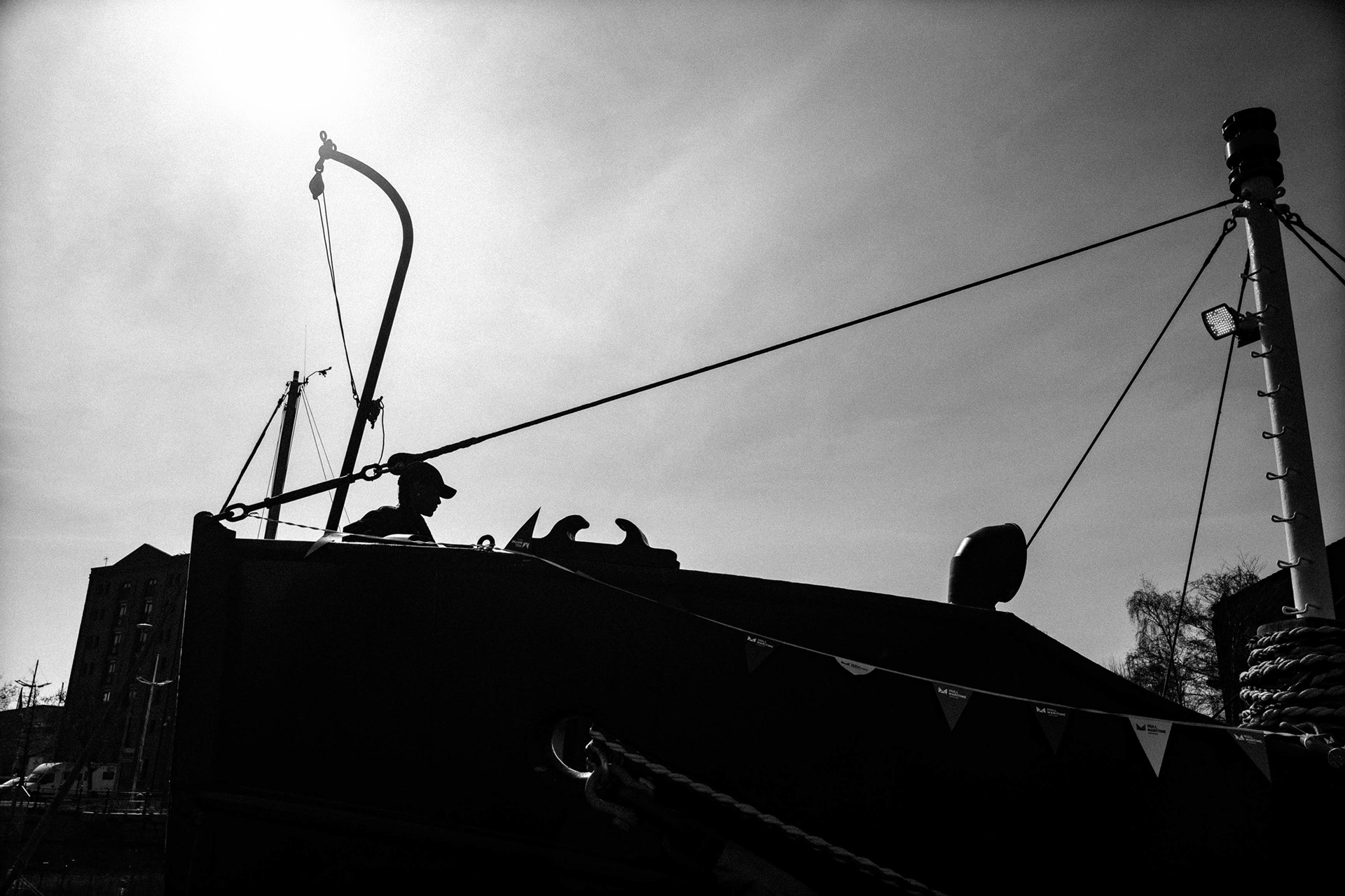 Ref: Hull 20260321_0156_bw. The museum vessel, the Spurn Lightship, located in the corner of Hull Marina, reopened to the public on March 7th 2026, after a multi-million refit. It forms part of the Hull Maritime Project, Yorkshire Maritime City. Hull Marina, Kingston Upon Hull, East Yorkshire, United Kingdom, 21 March, 2026.