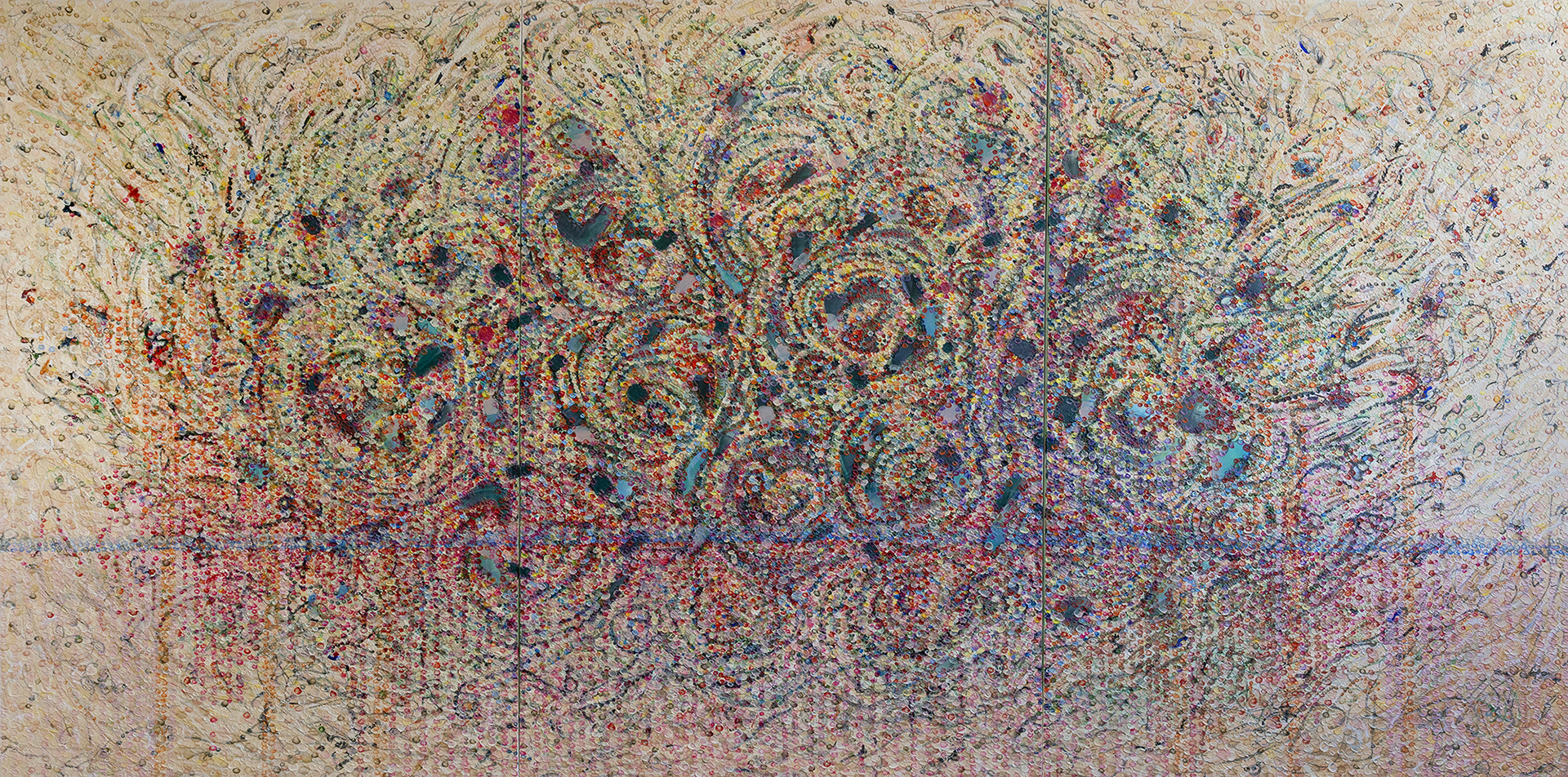 BINGE - COOLING ASHES, oil on canvas, 3 panels, 72 by 144 inches (183x366cm), 2025, Hermann Lederle