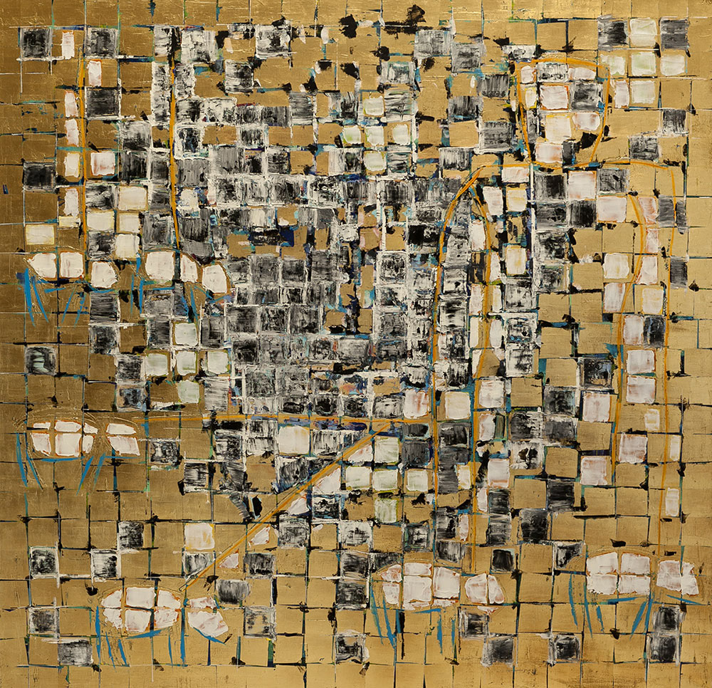 DOG WALKER oil on canvas, 66 by 68 inches, 2001, HERMANN LEDERLE
