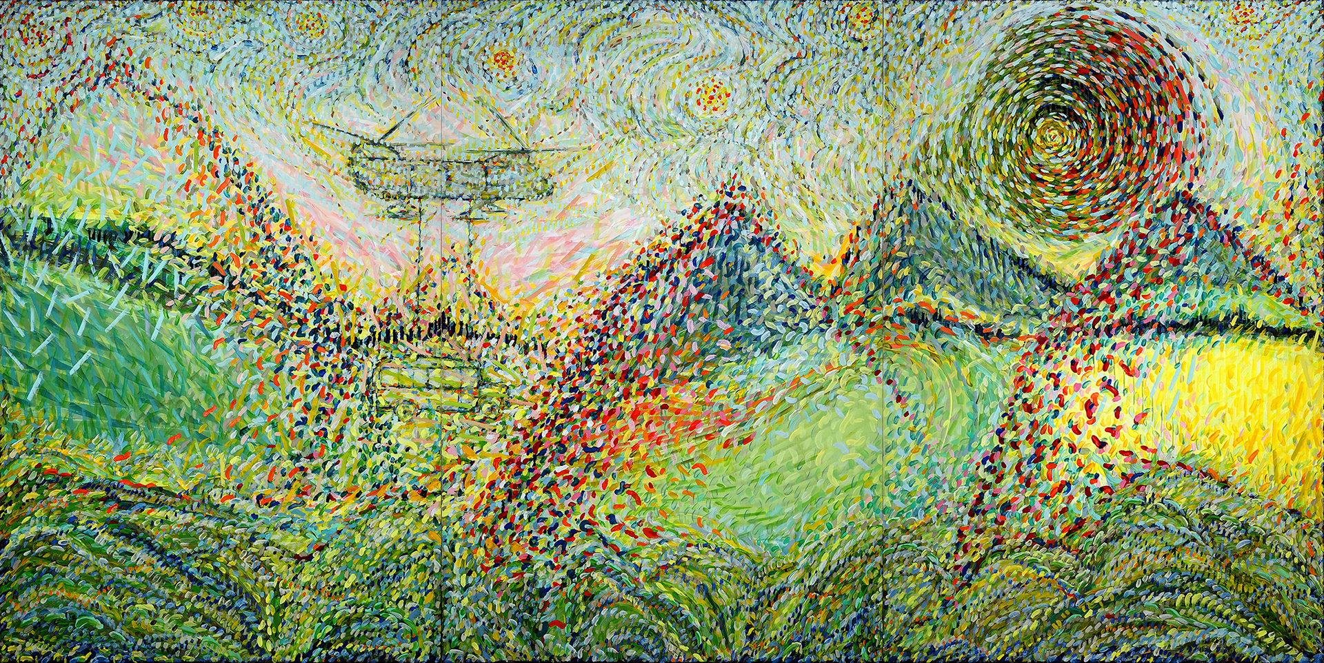 INTO THE WILD oil on canvas, 3 panels, 60 by 120 inches (152x305cm), 2020, Hermann Lederle