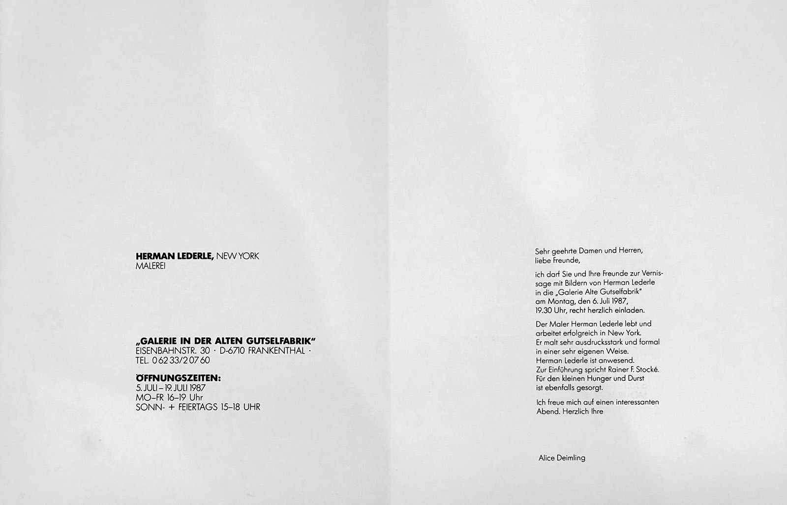 EXHIBITION GUTSELFABRIK 1987, HERMANN LEDERLE PAINTING