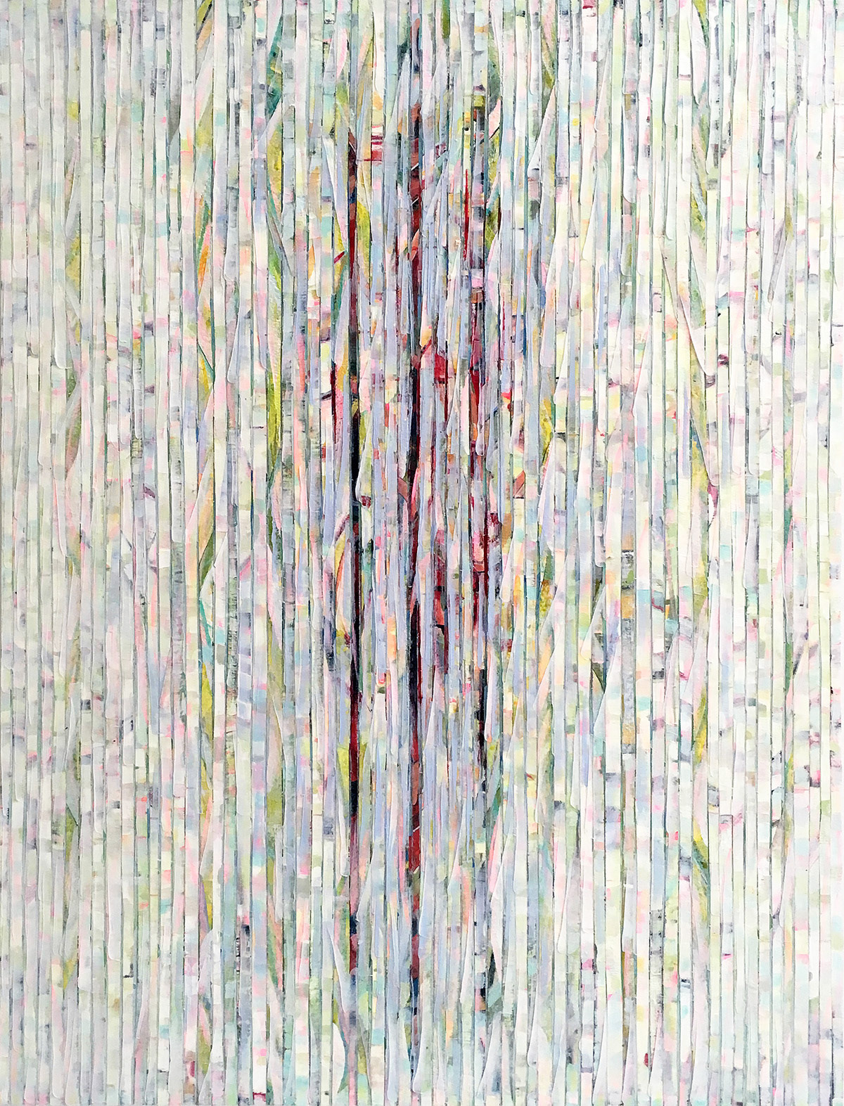 ADAPTATION SPLIT mixed media on canvas stripes over canvas, 50 by 38 inches, 2015, Hermann Lederle