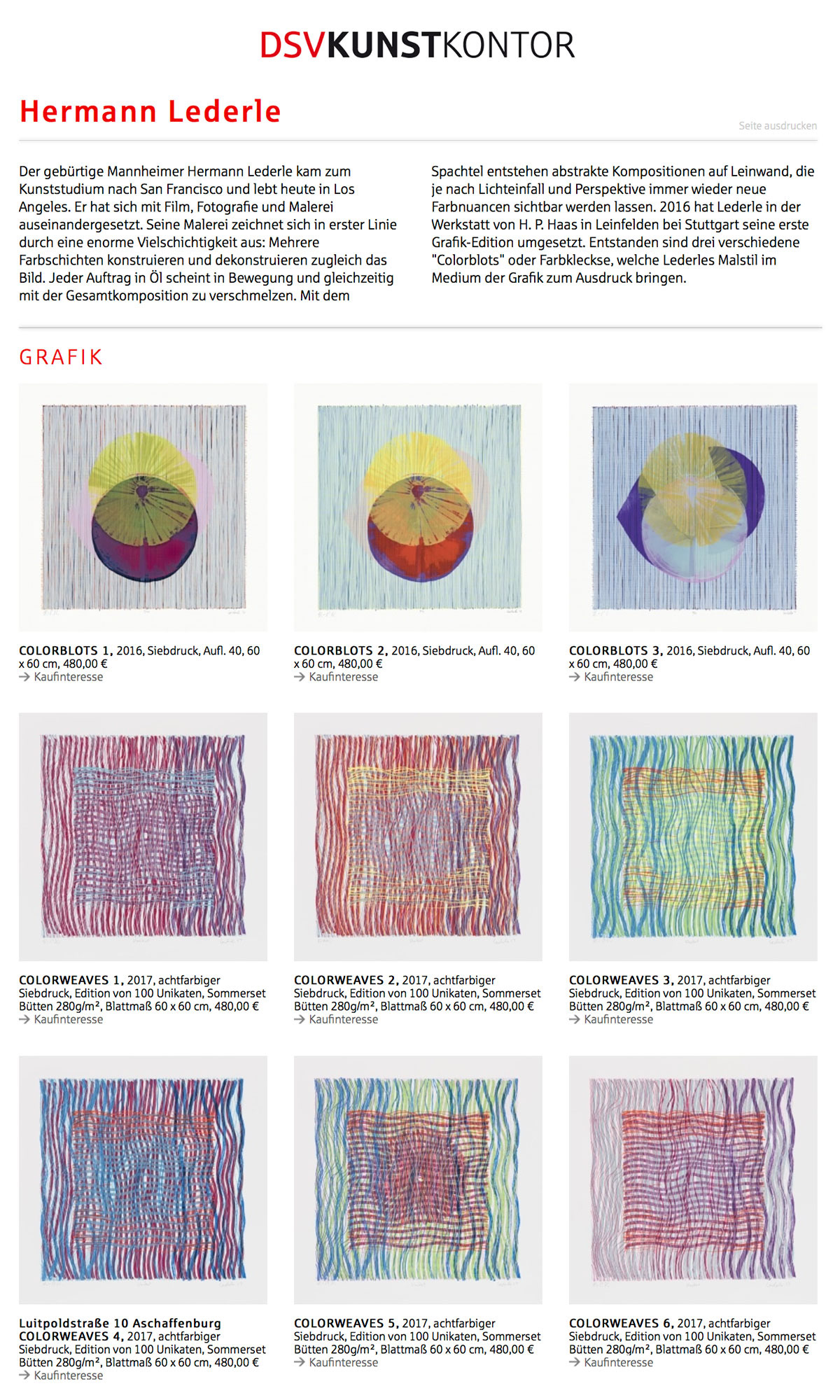 DSV KUNSTKONTOR,GALLERY STUTTGART,SERIGRAPH,HERMANN LEDERLE