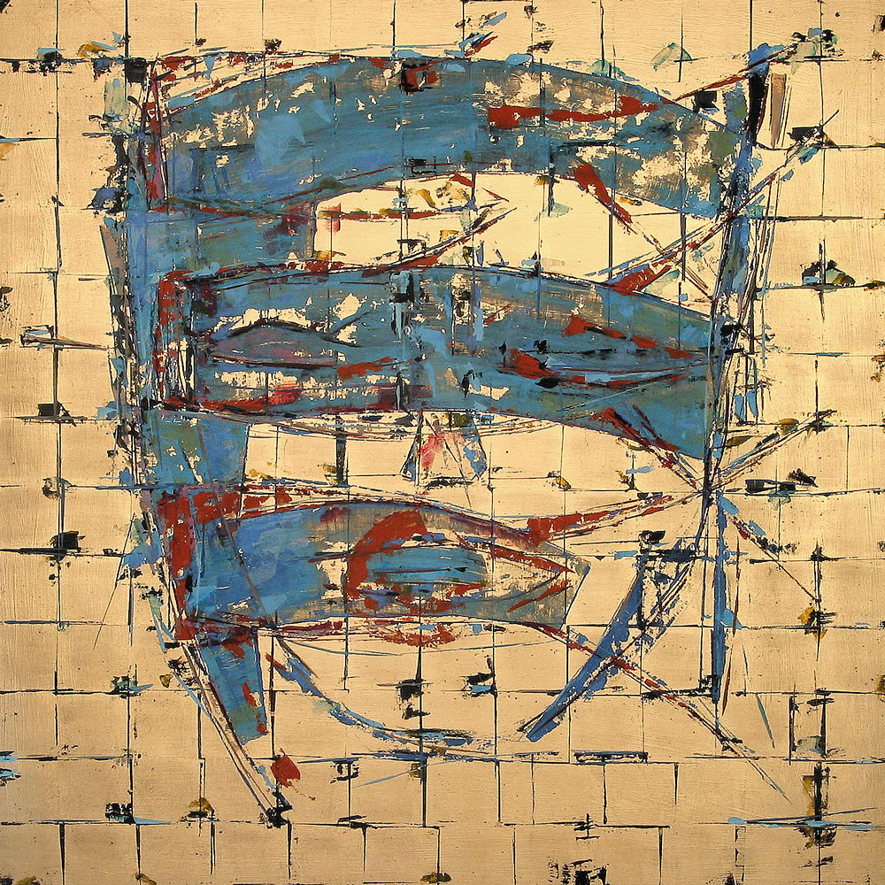 HALFSIDES NO.5 oil on wood, 36 by 36 inches, 2004, HERMANN LEDERLE